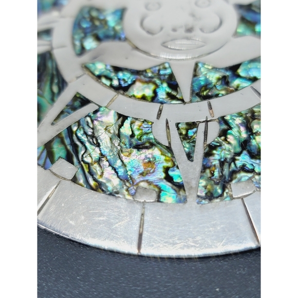 Vintage Abalone and Taxco Sterling 925 Silver Hecho en Mexico Sun Brooch - Picture 2 of 7